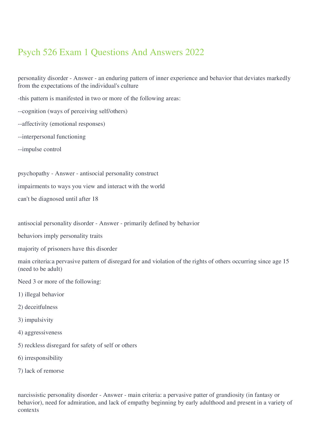 Preview image for Psych 526 Exam 1 Questions And Answers 2022